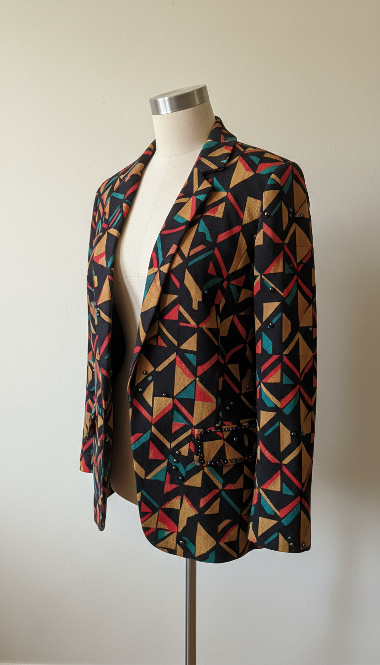 Black Onyx Blazer Geometric Beaded Detailing