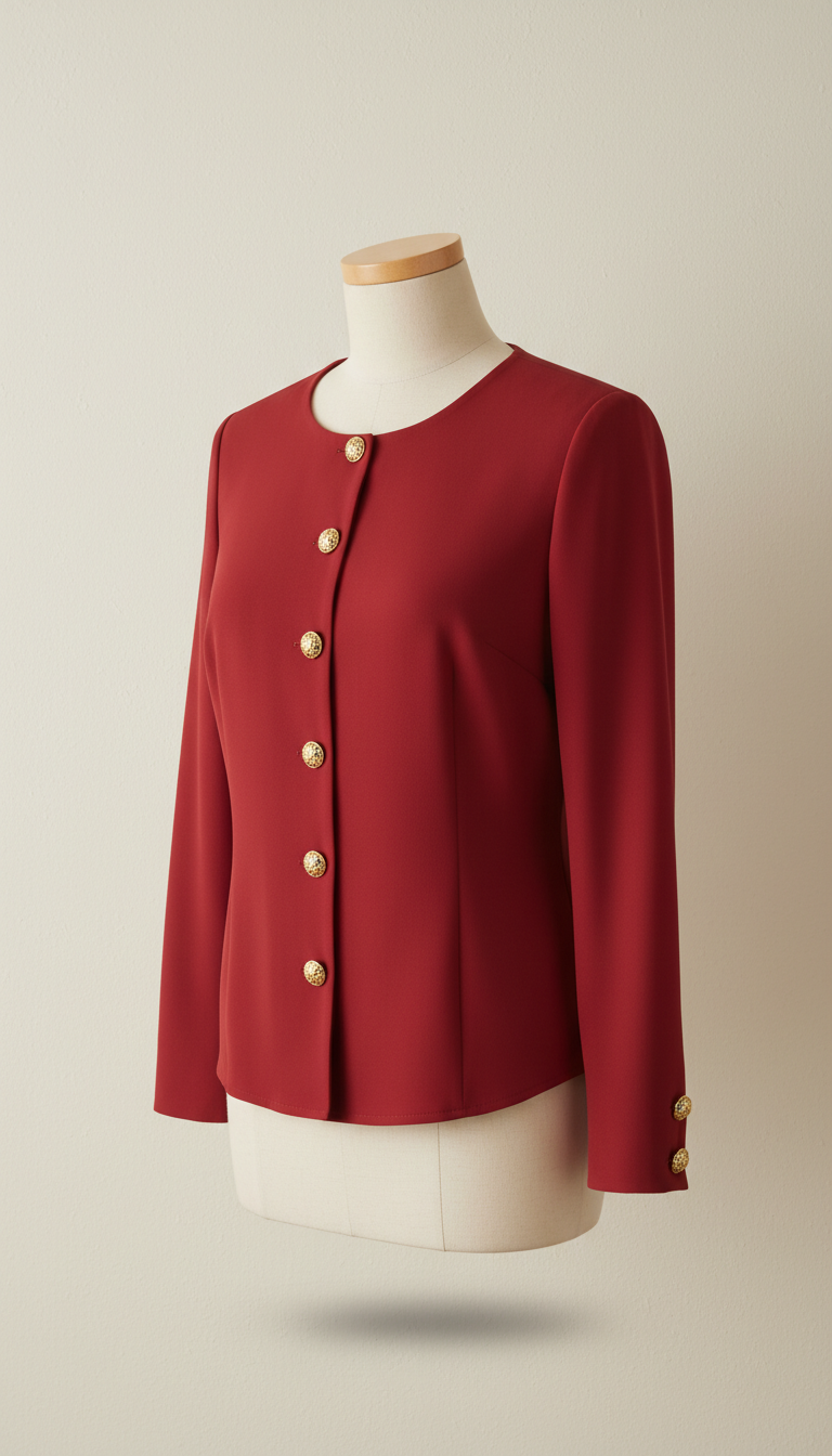 Festival Red Blouse Gold-Accented Buttons