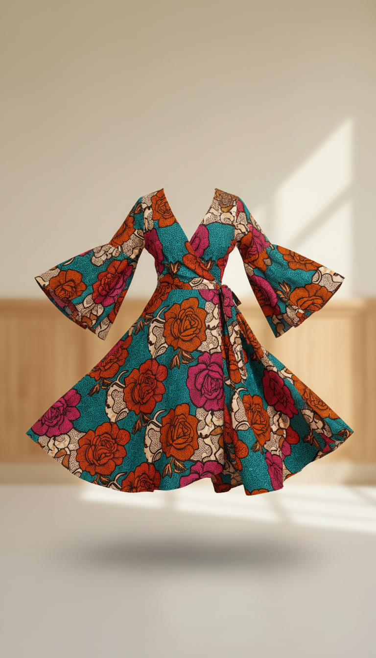 Rose Ankara Wrap Dress